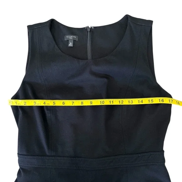 Talbots Petites Black Sleeveless Front Slit Sheath Dress 10P Round Neck Zip Back - Picture 8 of 11